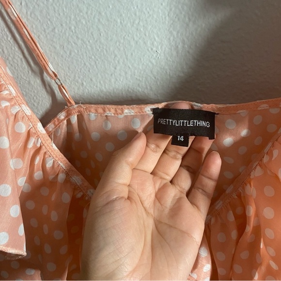 Pretty Little Thing Dorothea Pink Polka Dot Dress Size 14 - Picture 5 of 5